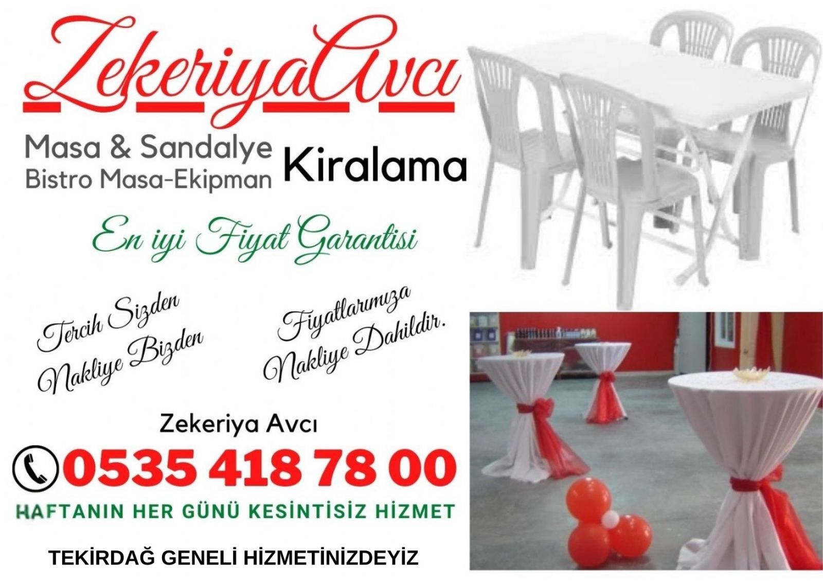 Kapaklı Masa ve Sandalye Kiralama