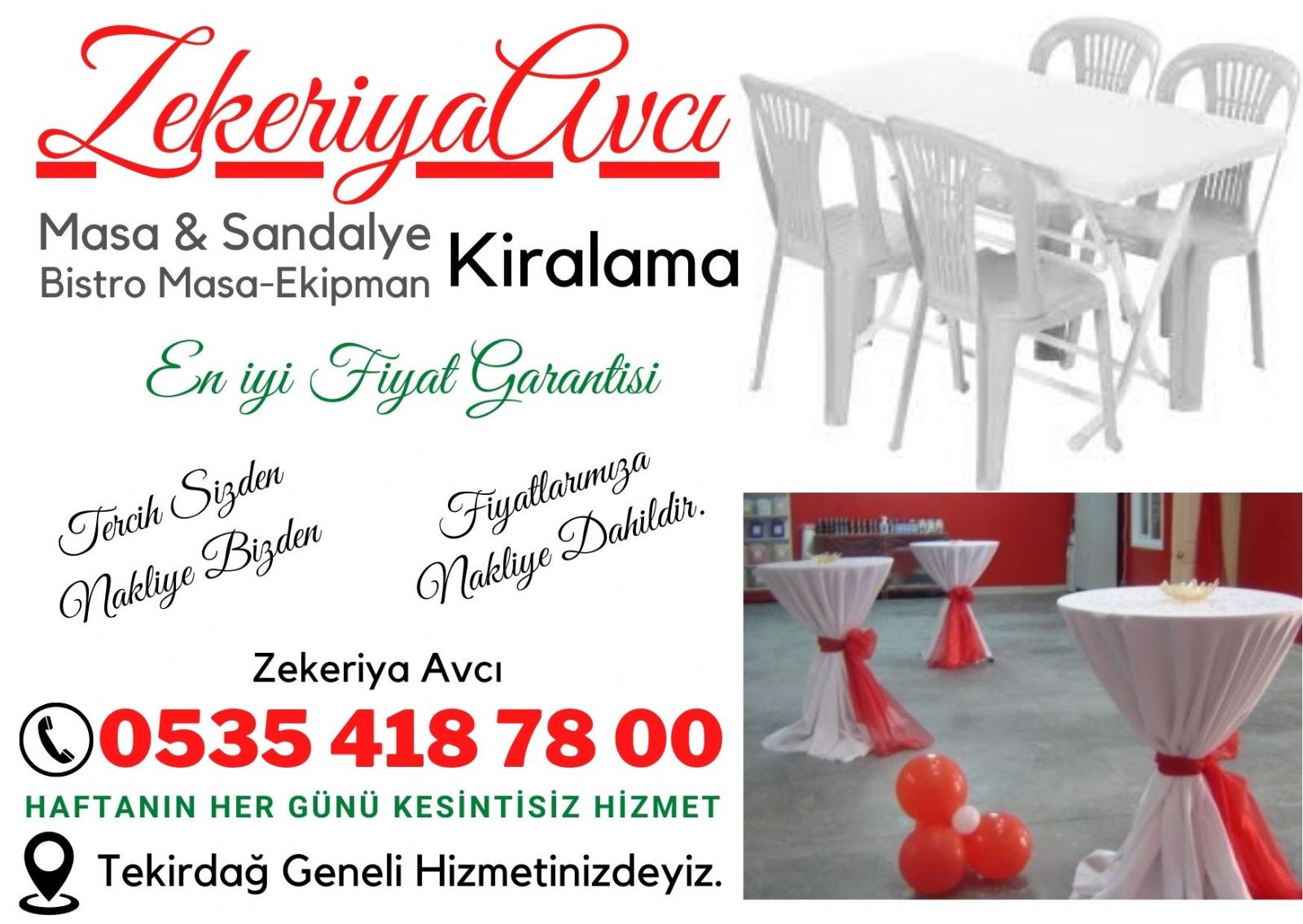 Kapaklı Masa Sandalye Kiralama